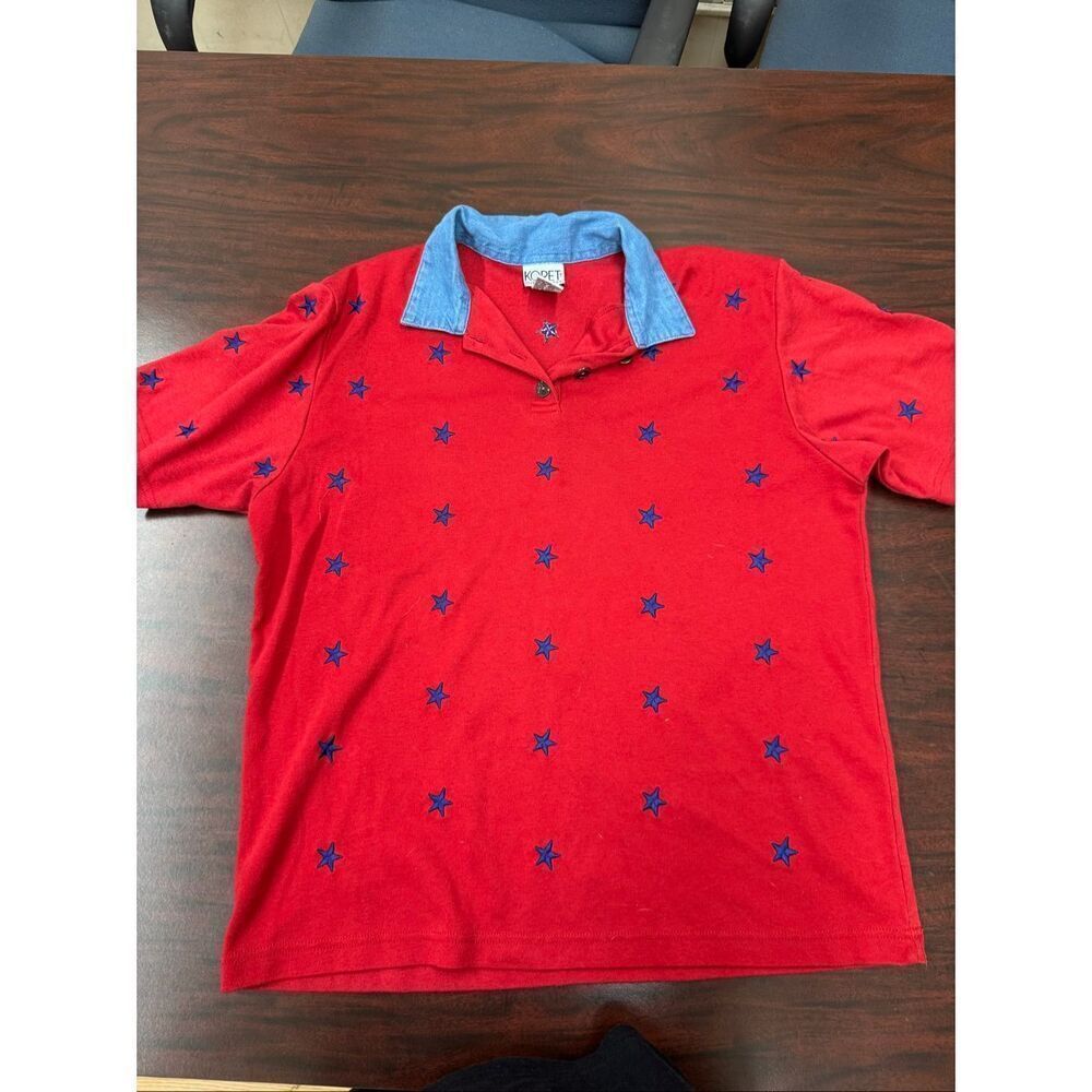 Koret City Blues Red Short Sleeve Star Graphic Collared Shirt Size Medium